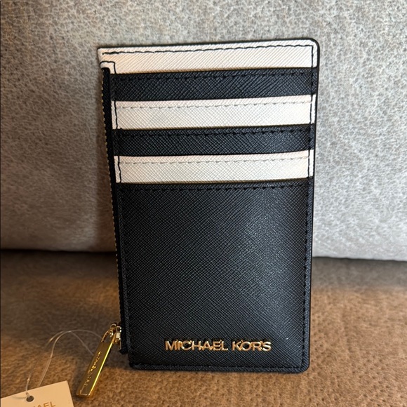 Michael Kors Black and beige Card Holder with zip compartment - Picture 1 of 5